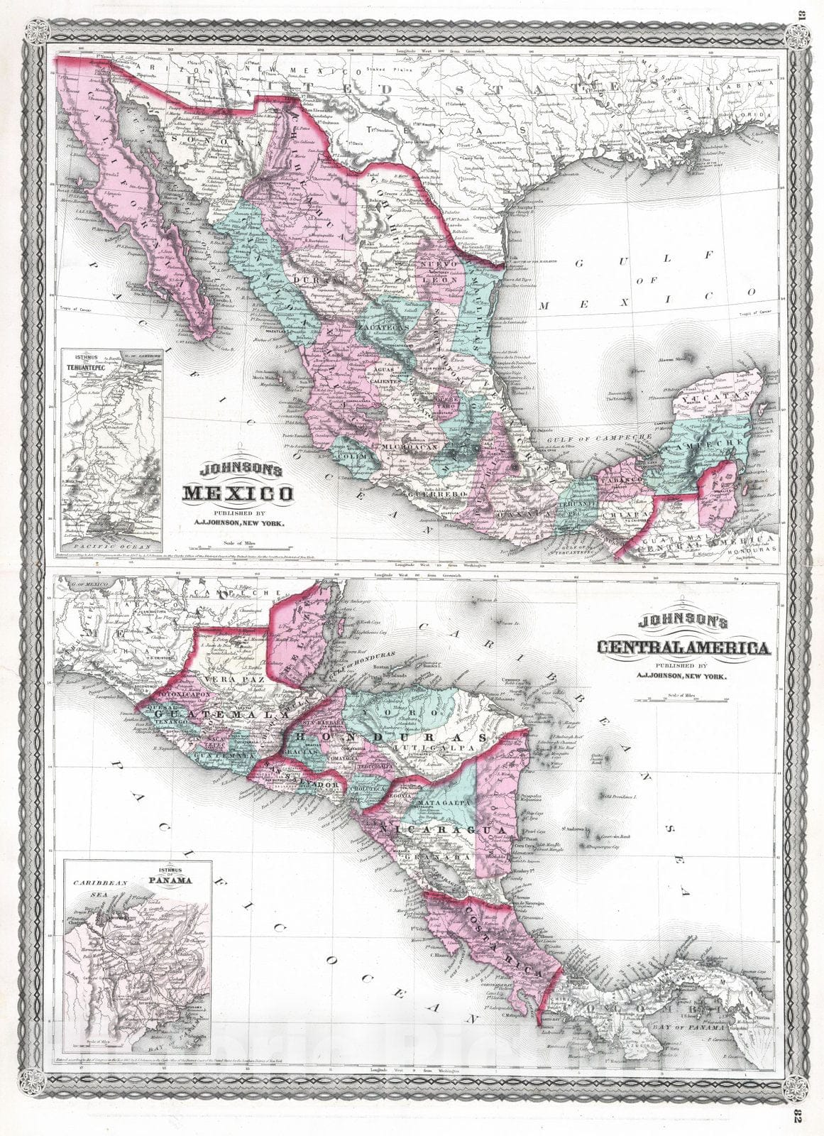 Historic Map : 1870 Mexico. Central America. - Vintage Wall Art