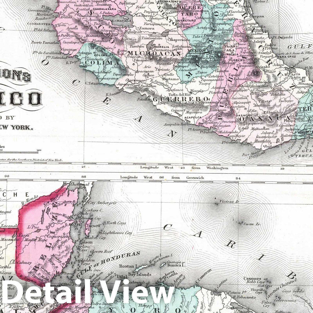 Historic Map : 1870 Mexico. Central America. - Vintage Wall Art