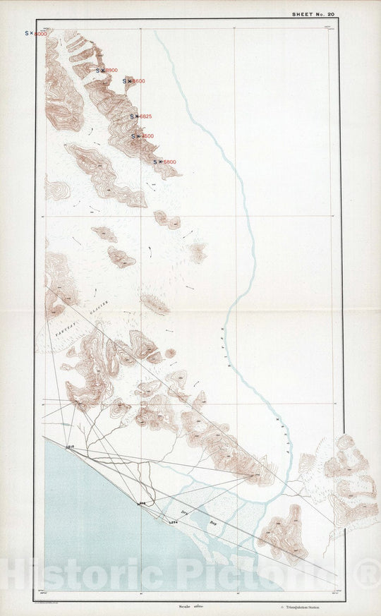 Historic Map : 1904 Sheet No. 20. (Alaska River, Dry Bay, Yakutat Glacier). - Vintage Wall Art