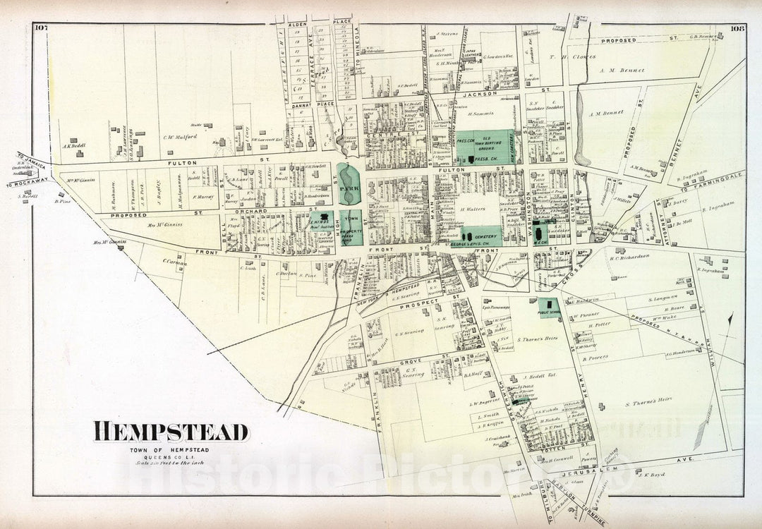 Historic Map : 1873 Hempstead. Long Island. v2 - Vintage Wall Art