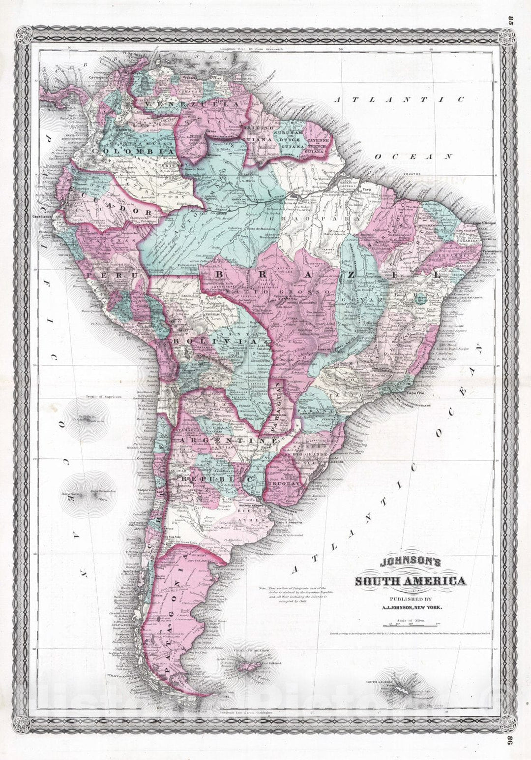 Historic Map : 1870 South America. - Vintage Wall Art