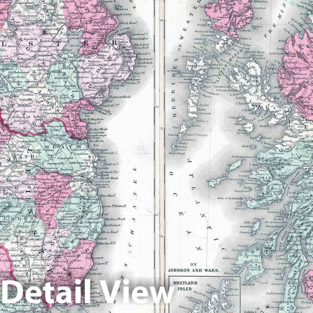 Historic Wall Map : 1864 Ireland and Scotland - Vintage Wall Art