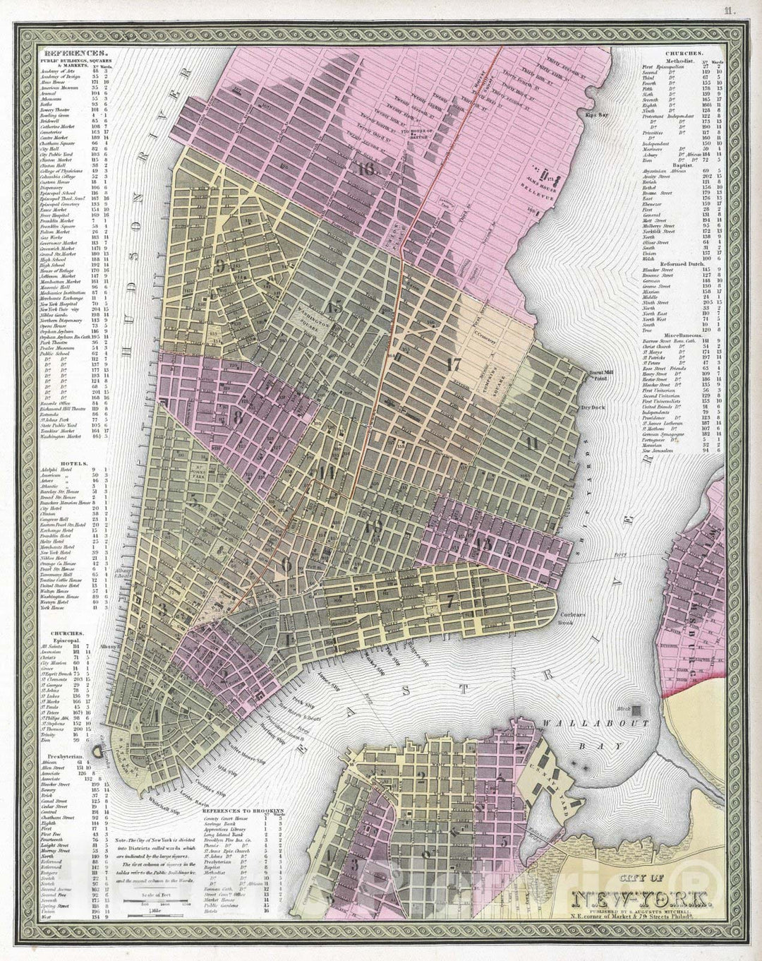 Historic Map : 1849 City of New York - Vintage Wall Art