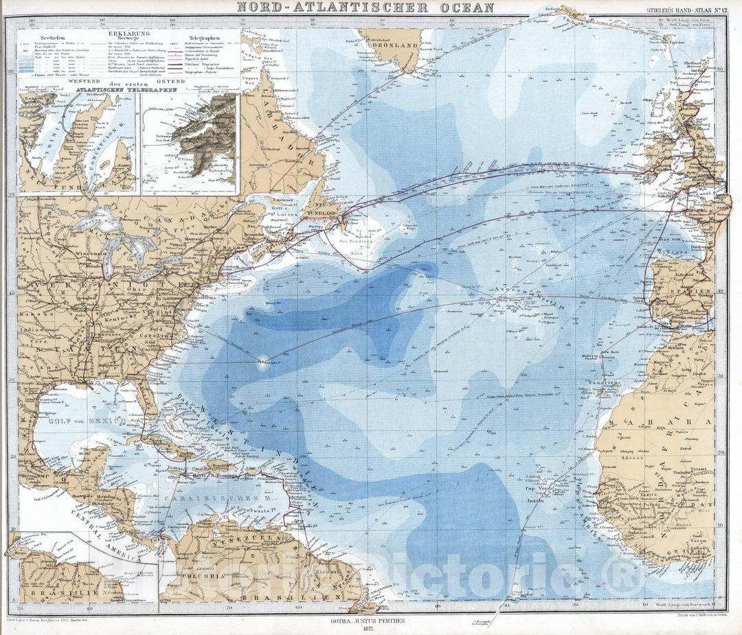 Historic Map : 1872 Nord-Atlantischer Ocean. (Atlantic). - Vintage Wall Art