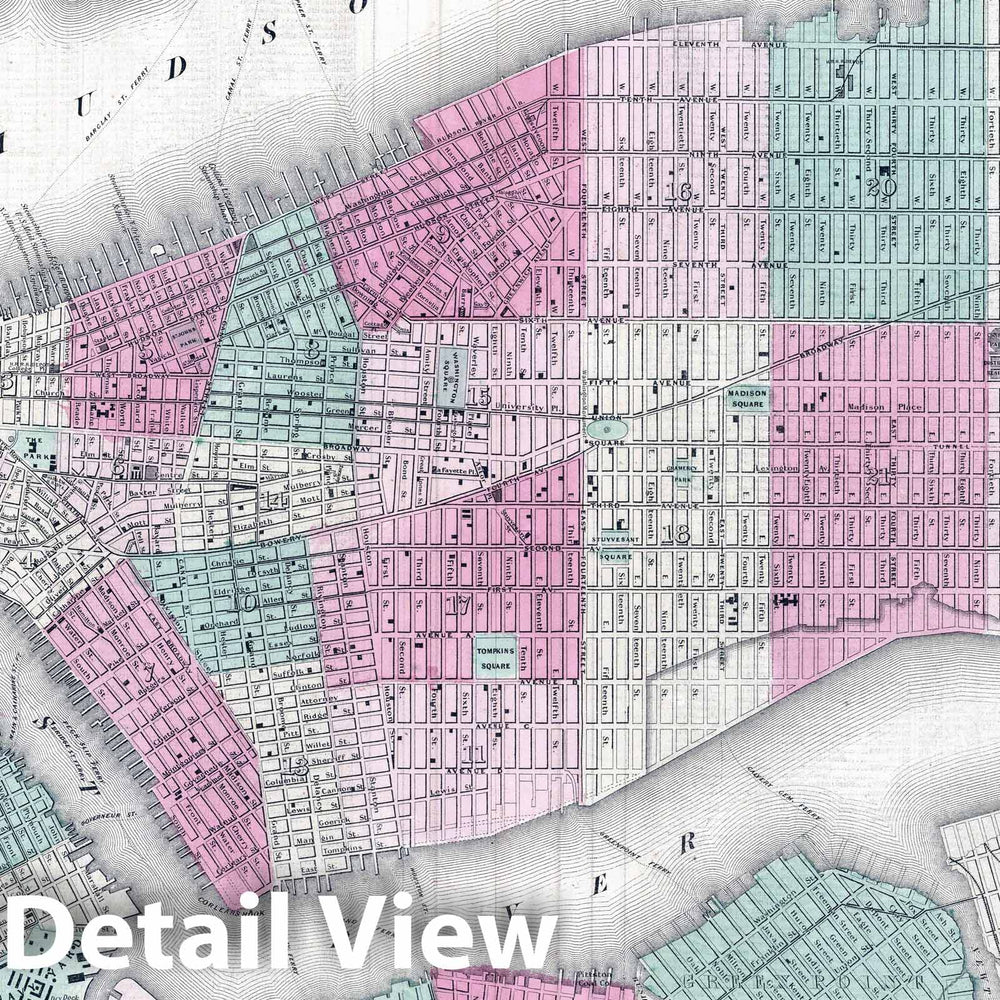 Historic Map : 1864 Map of New York (City) and the Adjacent Cities - Vintage Wall Art