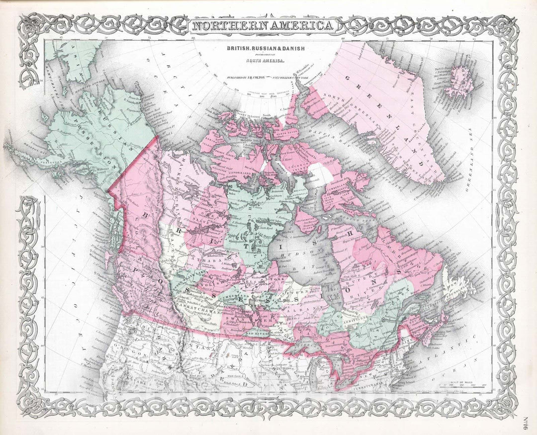 Historic Map : 1865 Northern America, British, Russian and Danish Possessions in North America. - Vintage Wall Art