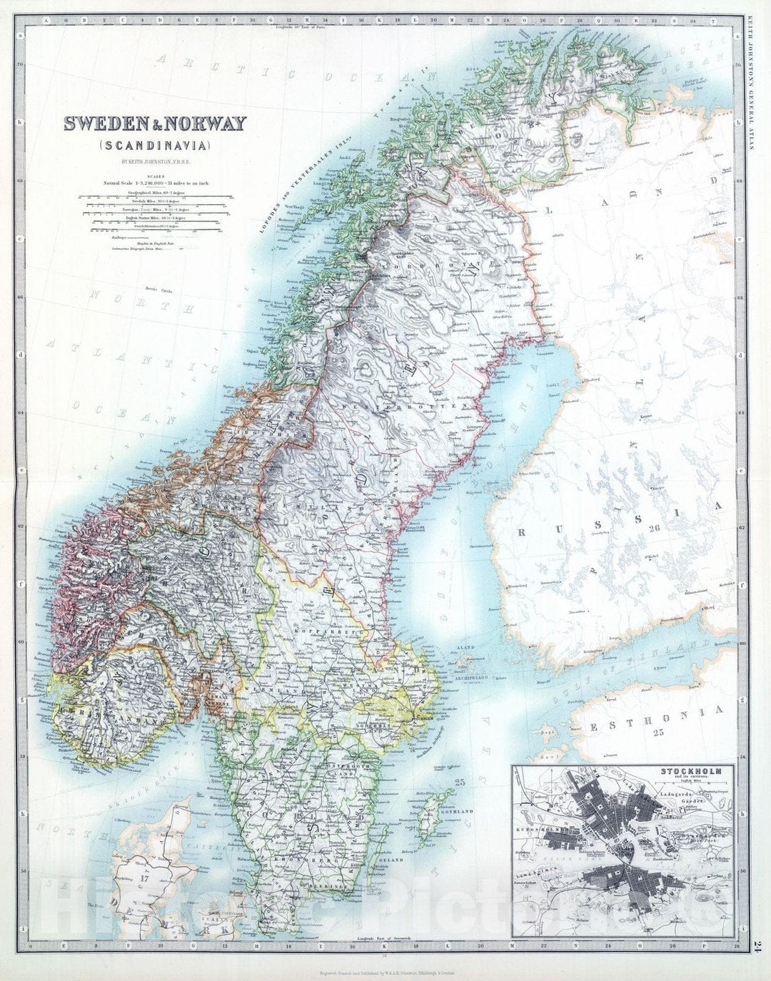 Historic Map : 1893 Sweden & Norway (Scandanavia) - Vintage Wall Art