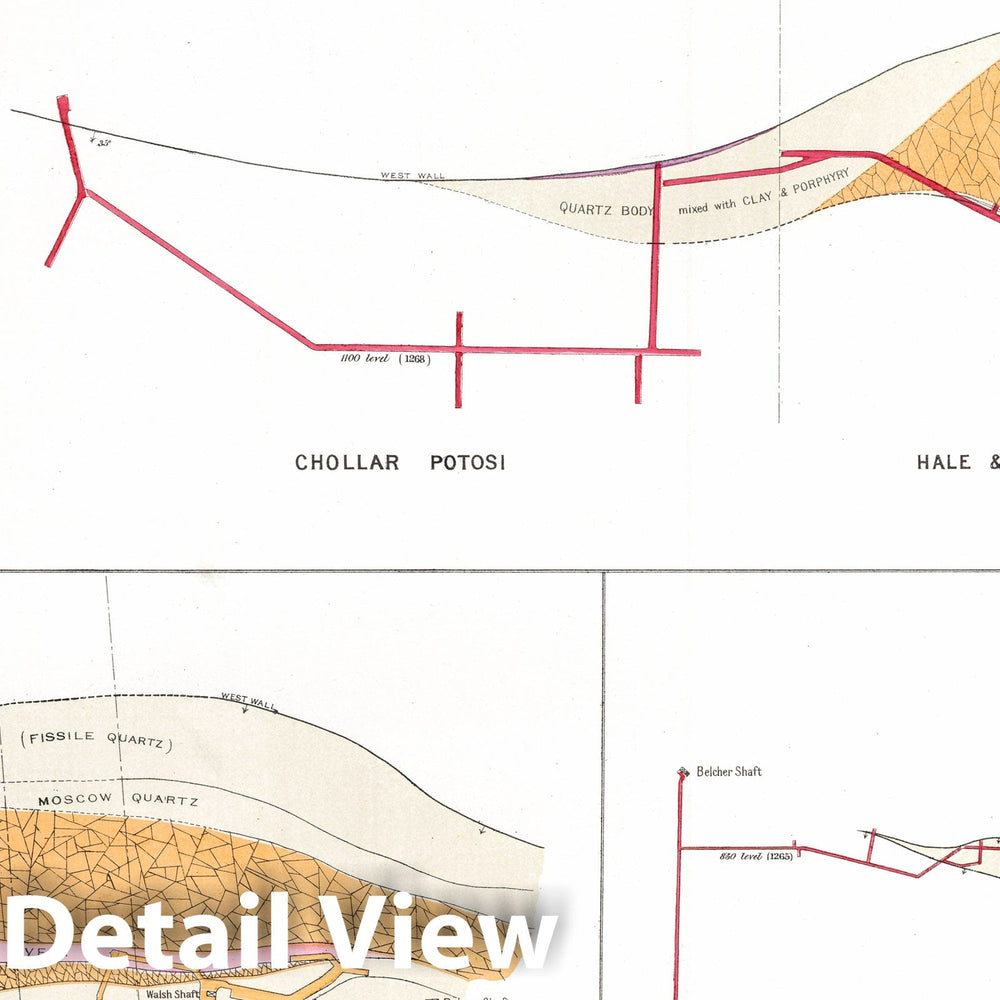 Historic Map : Geologic Atlas - 1870 Plate 12. Sections, Comstock Lode. - Vintage Wall Art