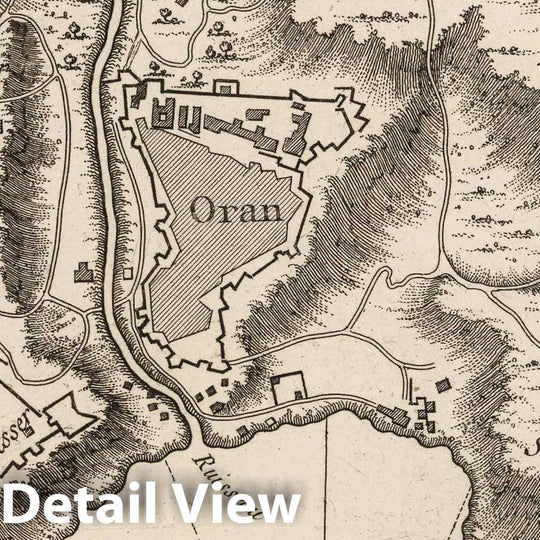 Historic Map : Algeria, Mediterranean, Africa 1764 Plan d'Oran, et ses environs , Vintage Wall Art