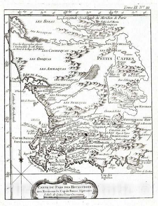 Historic Map : Southern Africa 1764 Carte Du Pais Des Hottentots : aux Environs du Cap de Bonne Esperance , Vintage Wall Art