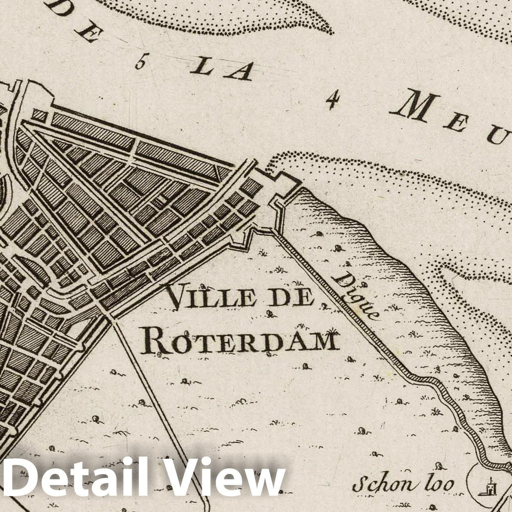 Historic Map : Netherlands, , Europe 1764 Plan de Roterdam et environs , Vintage Wall Art