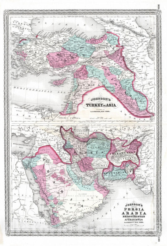 Historic Map : 1870 Asia, Persia, Arabia, Beloochistan and Afghanistan. - Vintage Wall Art