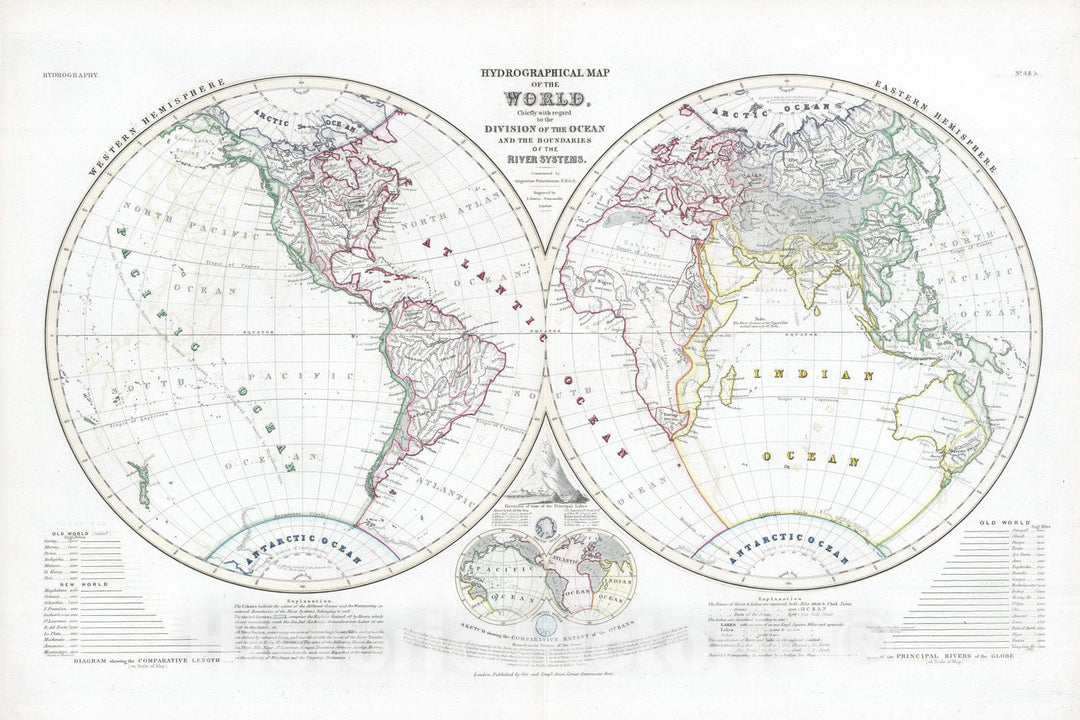 Historic Map : 1850 Hydrographical Map of the World : Vintage Wall Art