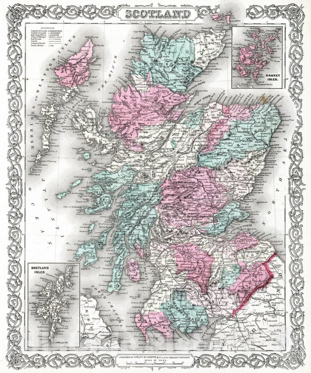 Historic Map : 1869 Scotland. - Vintage Wall Art