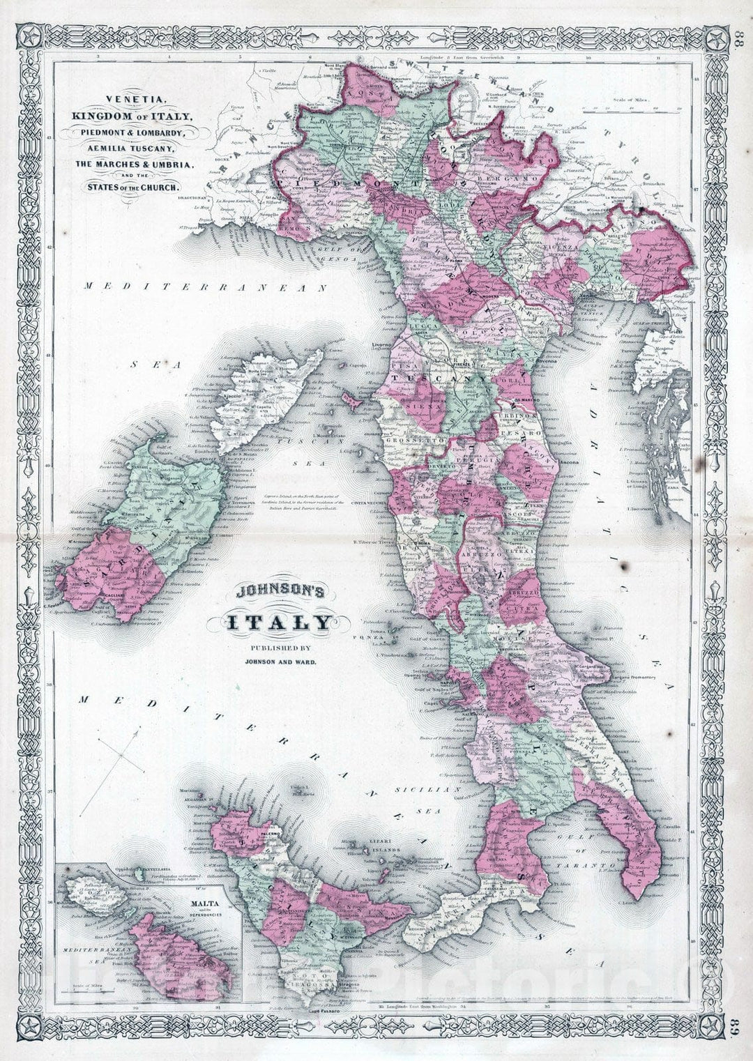 Historic Map : 1863 Italy - Vintage Wall Art