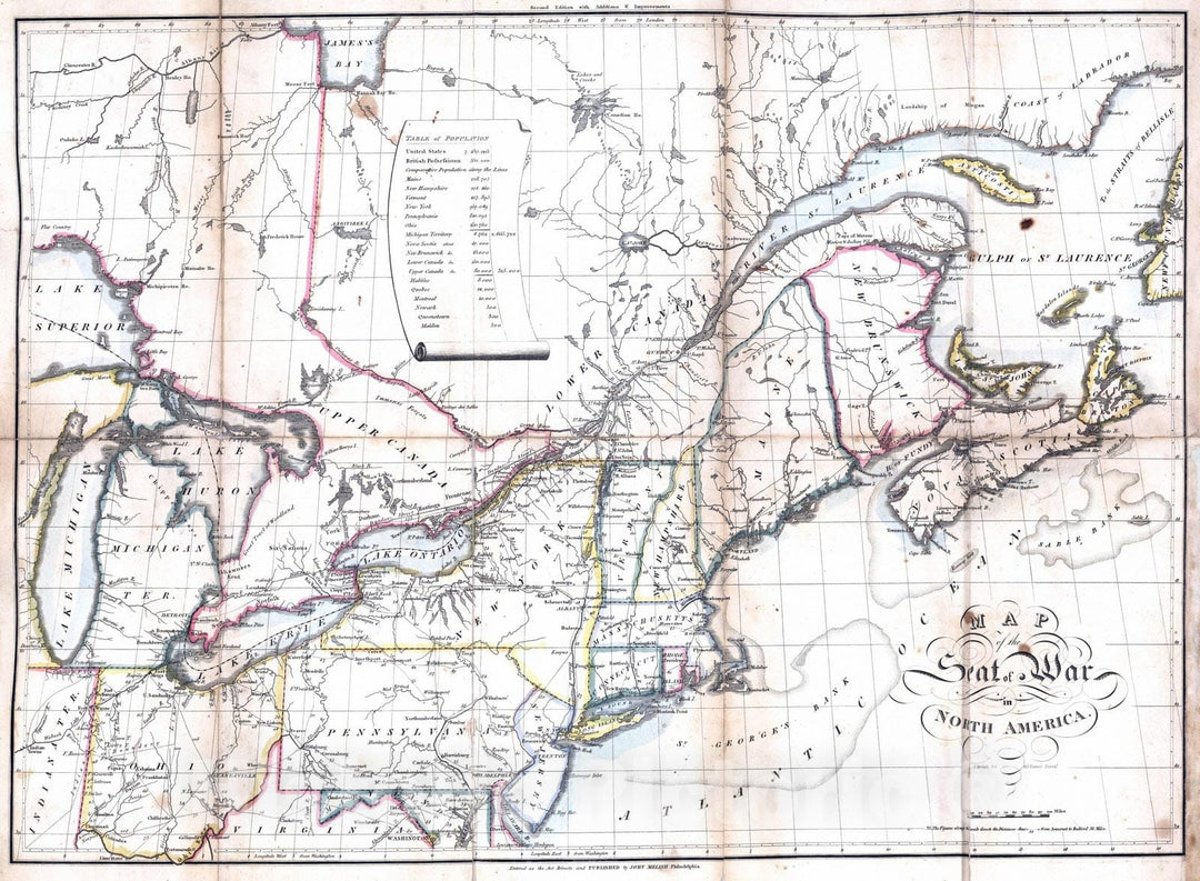 Historic Map : National Atlas - 1813 Map of the Seat of War in North America. - Vintage Wall Art