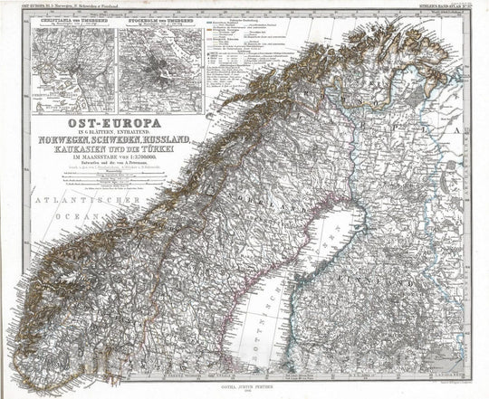 Historic Map : Sweden; Norway; Finland, 1866 Ost-Europa in 6 Blattern, Enthaltend. Norwegen, Schweden, Russland, Kaukasten, und die Turkei. , Vintage Wall Art