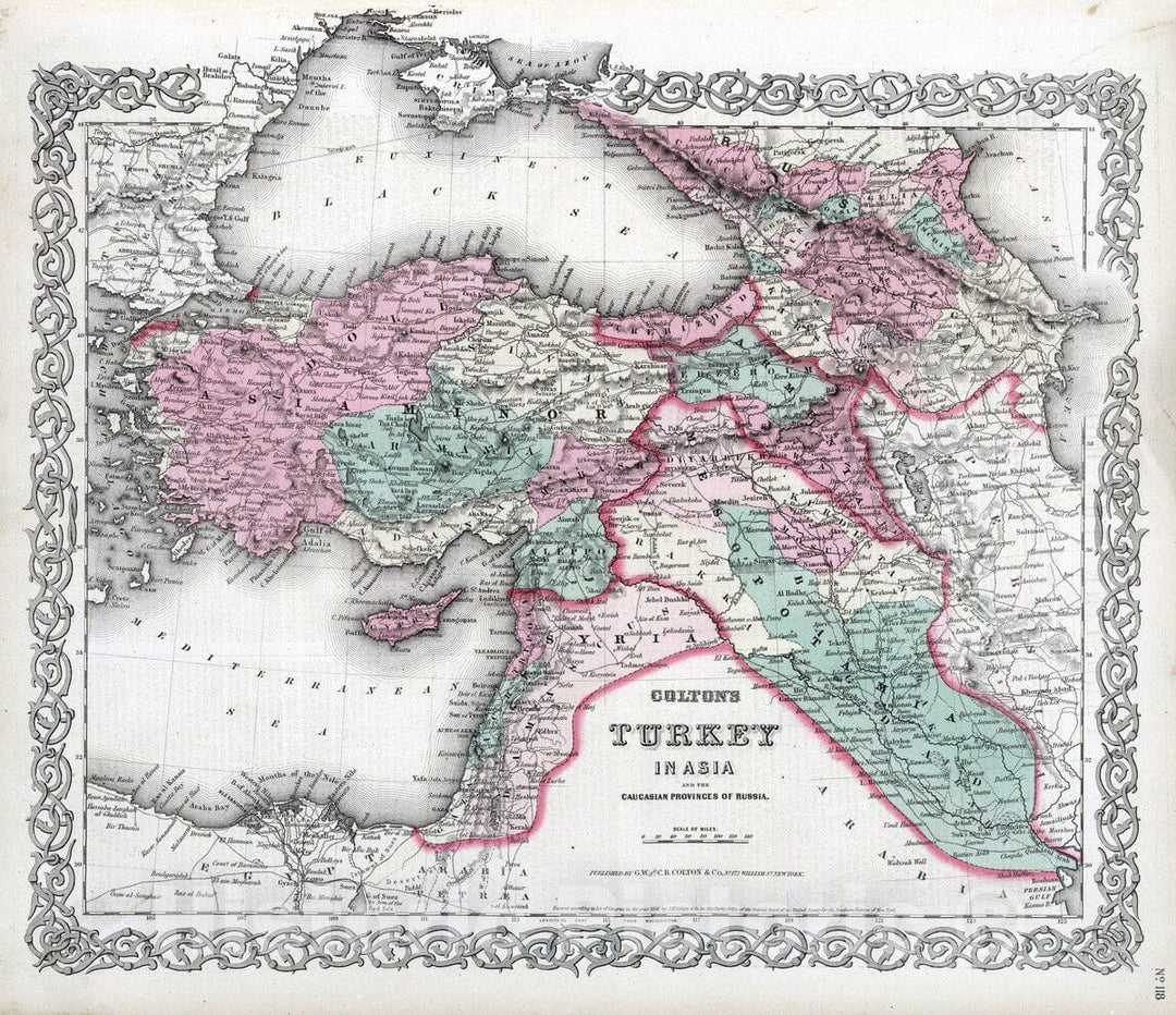 Historic Map : 1869 Turkey in Asia and the Caucasian Provinces of Russia. - Vintage Wall Art