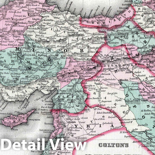 Historic Map : 1869 Turkey in Asia and the Caucasian Provinces of Russia. - Vintage Wall Art