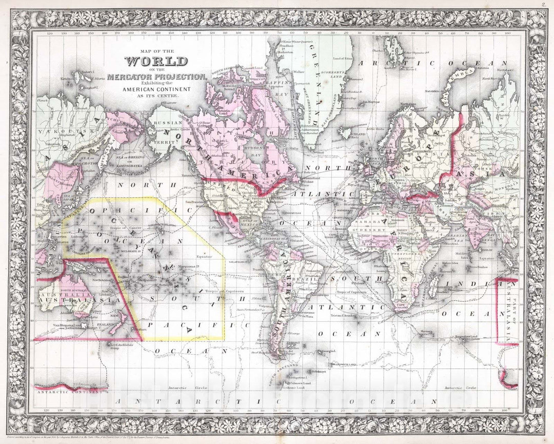 Historic Map : 1865 Map of the World in Mercator projection - Vintage Wall Art