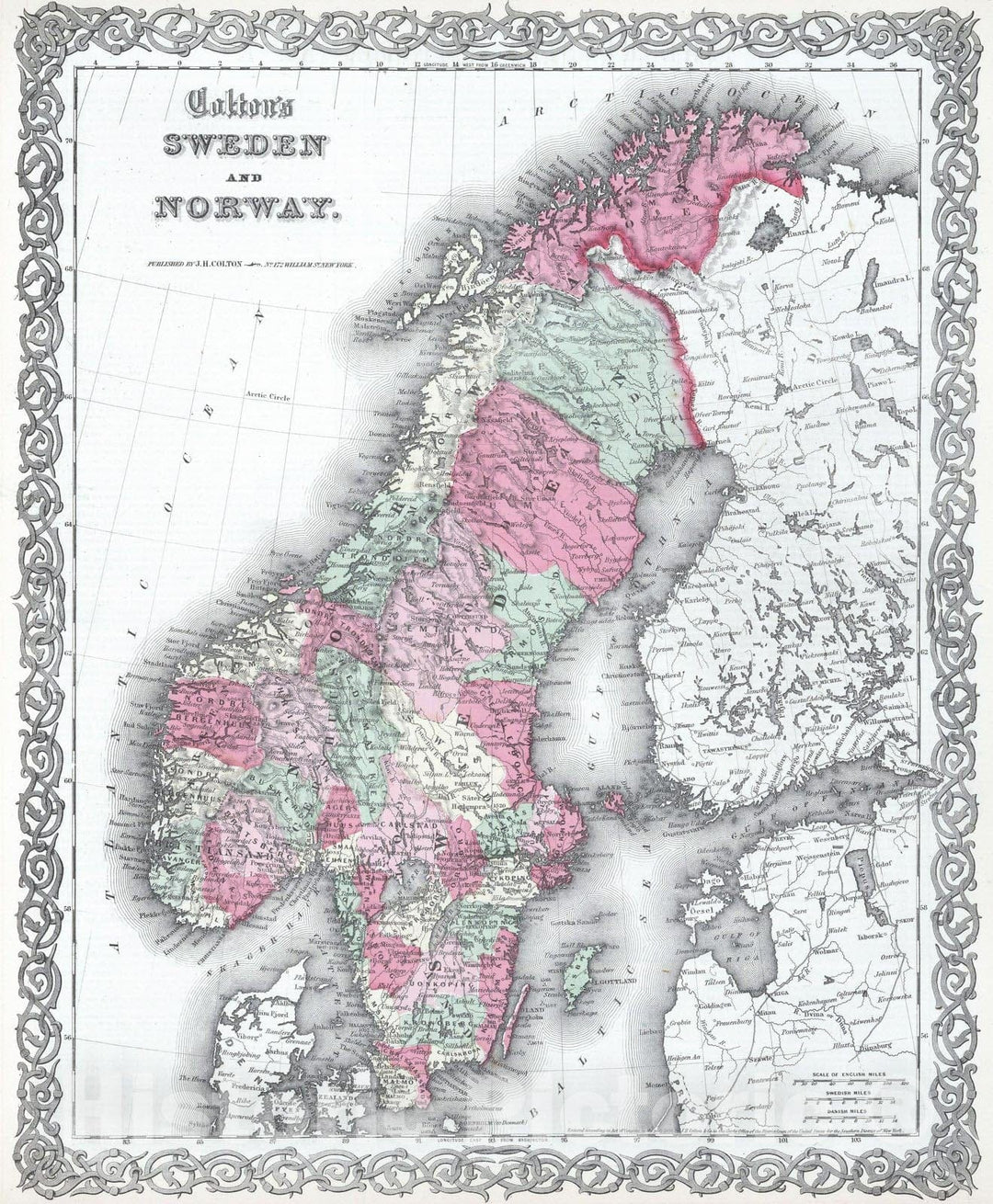 Historic Map : 1865 Sweden and Norway : Vintage Wall Art