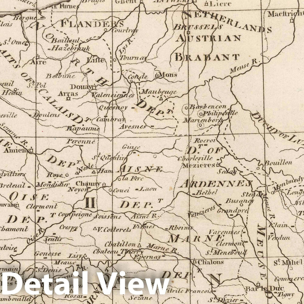 Historic Map : 1795 Map of the Seat of War in France, with the Country divided into its Several Departments. - Vintage Wall Art