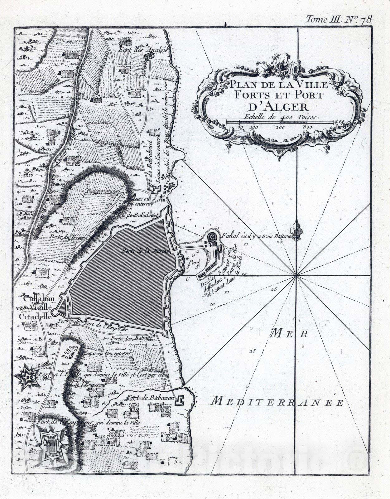 Historic Map : Algeria, Mediterranean Sea, Africa 1764 Plan de la Ville Fort et Port d'Alger , Vintage Wall Art