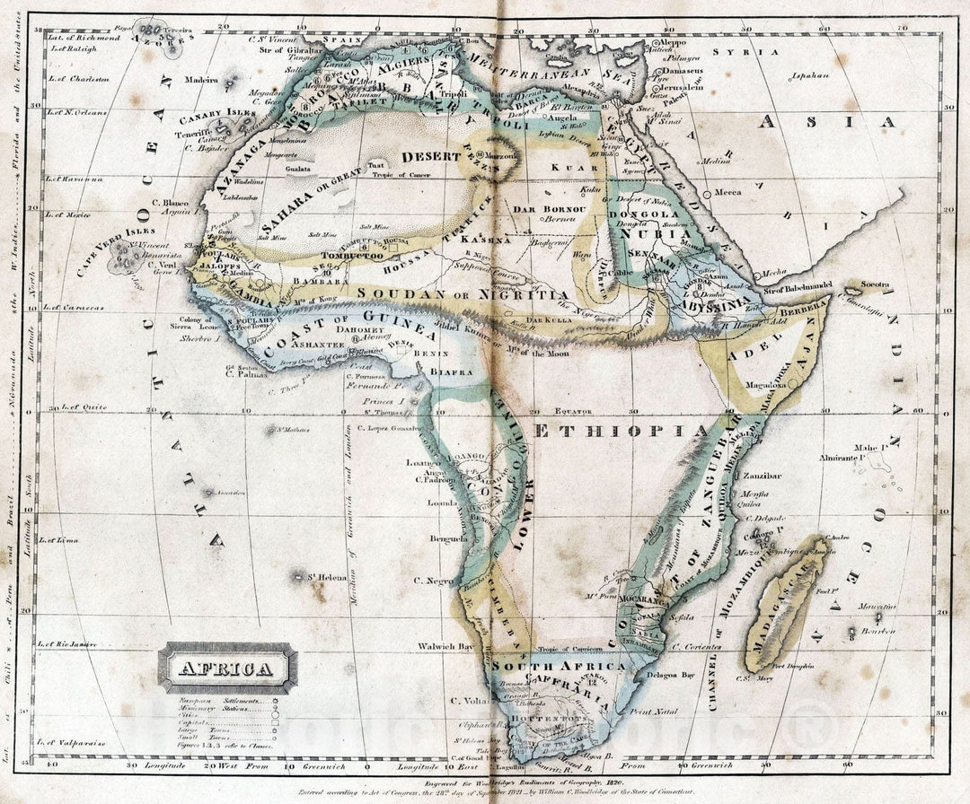 Historic Map : School Atlas - 1821 Africa - Vintage Wall Art