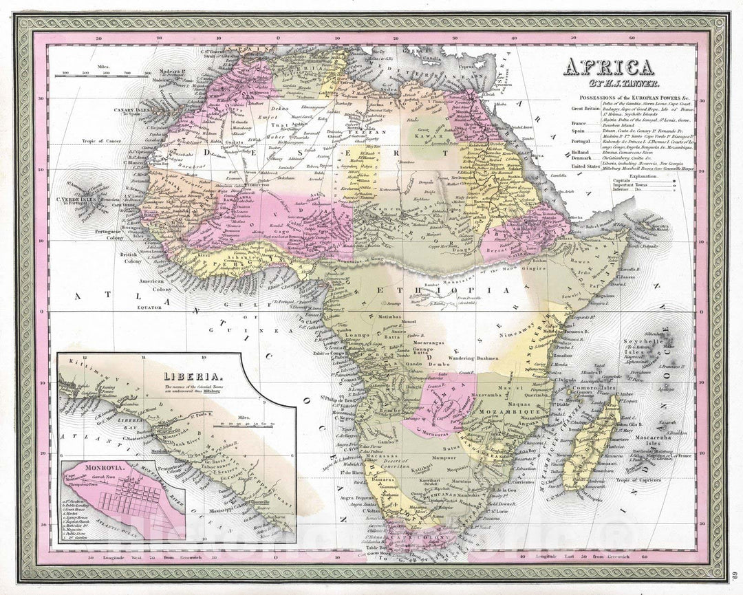 Historic Map : 1849 Africa, by H.S.Tanner - Vintage Wall Art