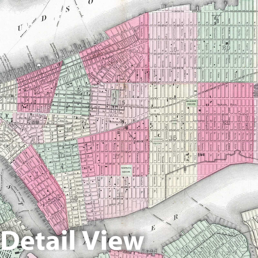 Historic Map : 1865 New York City and the Adjacent Cities. - Vintage Wall Art