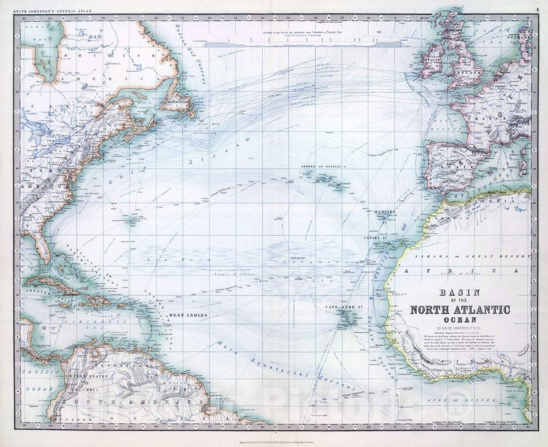 Historic Map : 1893 North Atlantic Ocean. - Vintage Wall Art