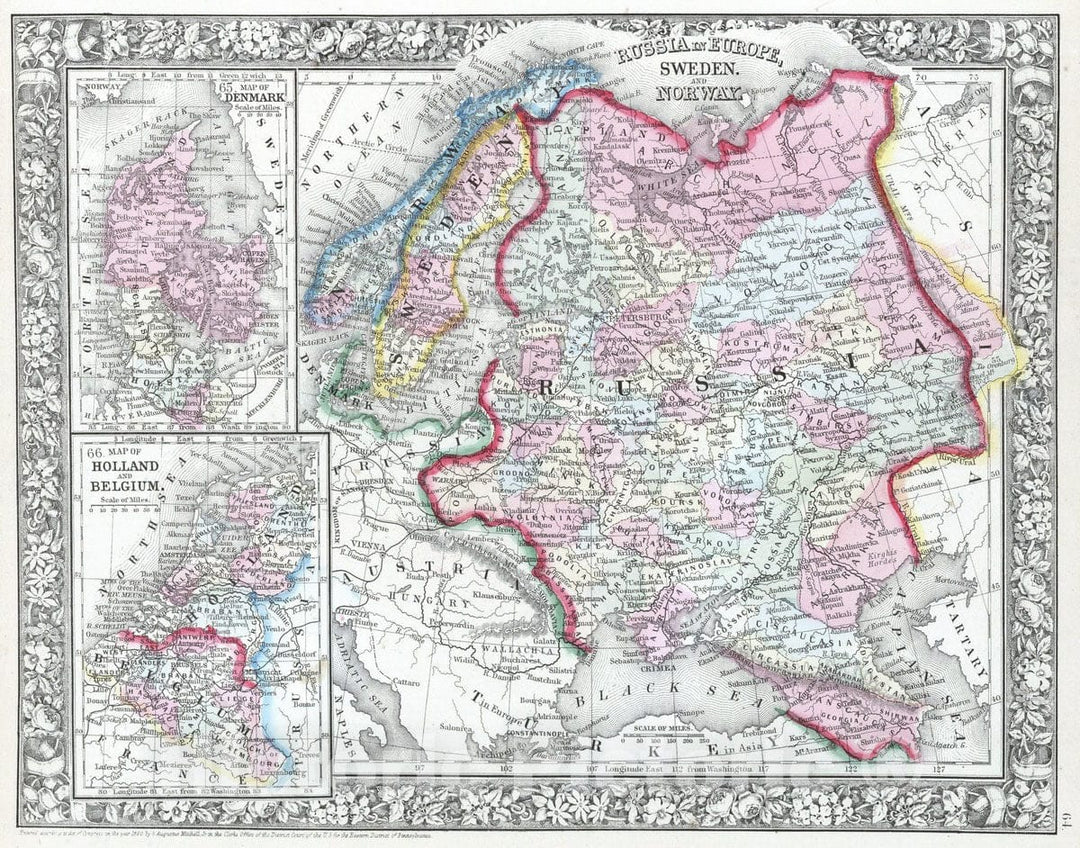 Historic Map : 1865 Russia in Europe, Sweden and Norway : Vintage Wall Art