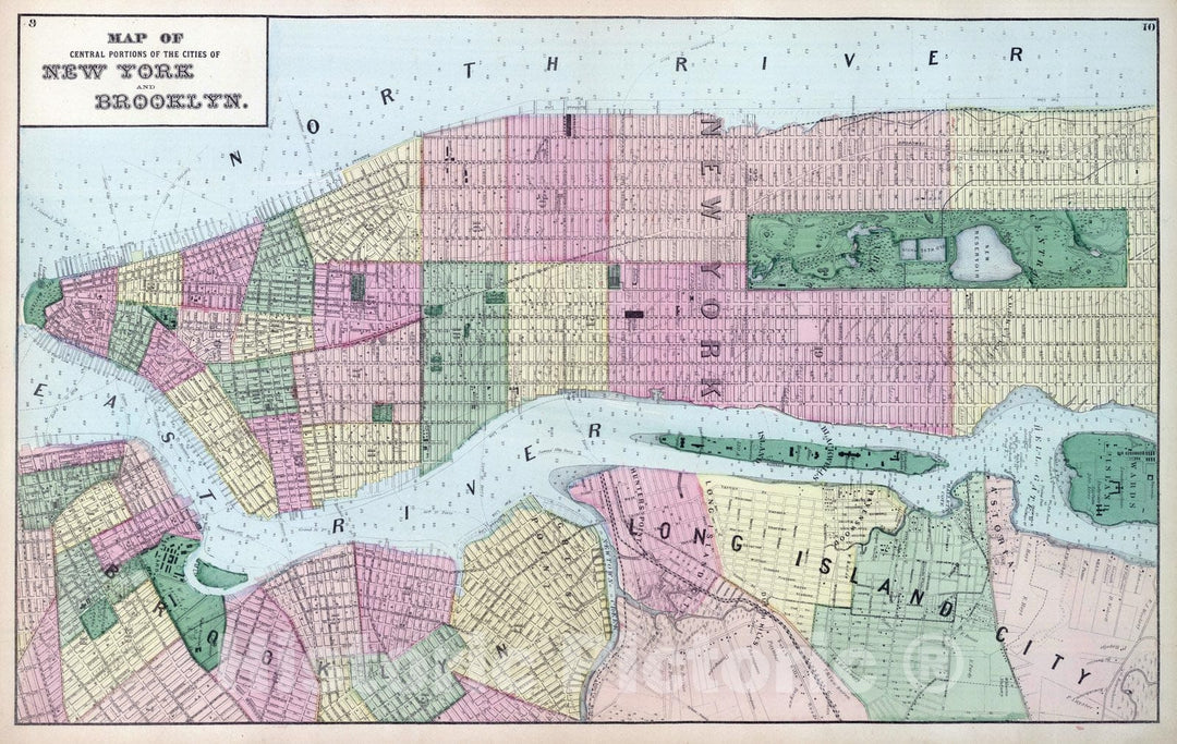 Historic Map : 1873 New York City and Brooklyn. Long Island. - Vintage Wall Art