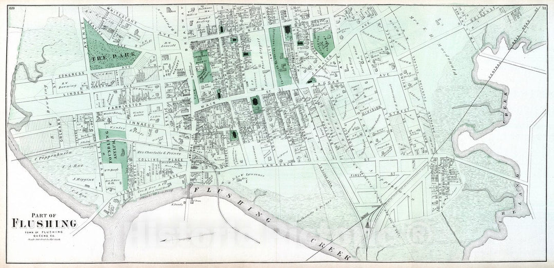 Historic Wall Map : 1873 Part of Flushing. Long Island. v2 - Vintage Wall Art