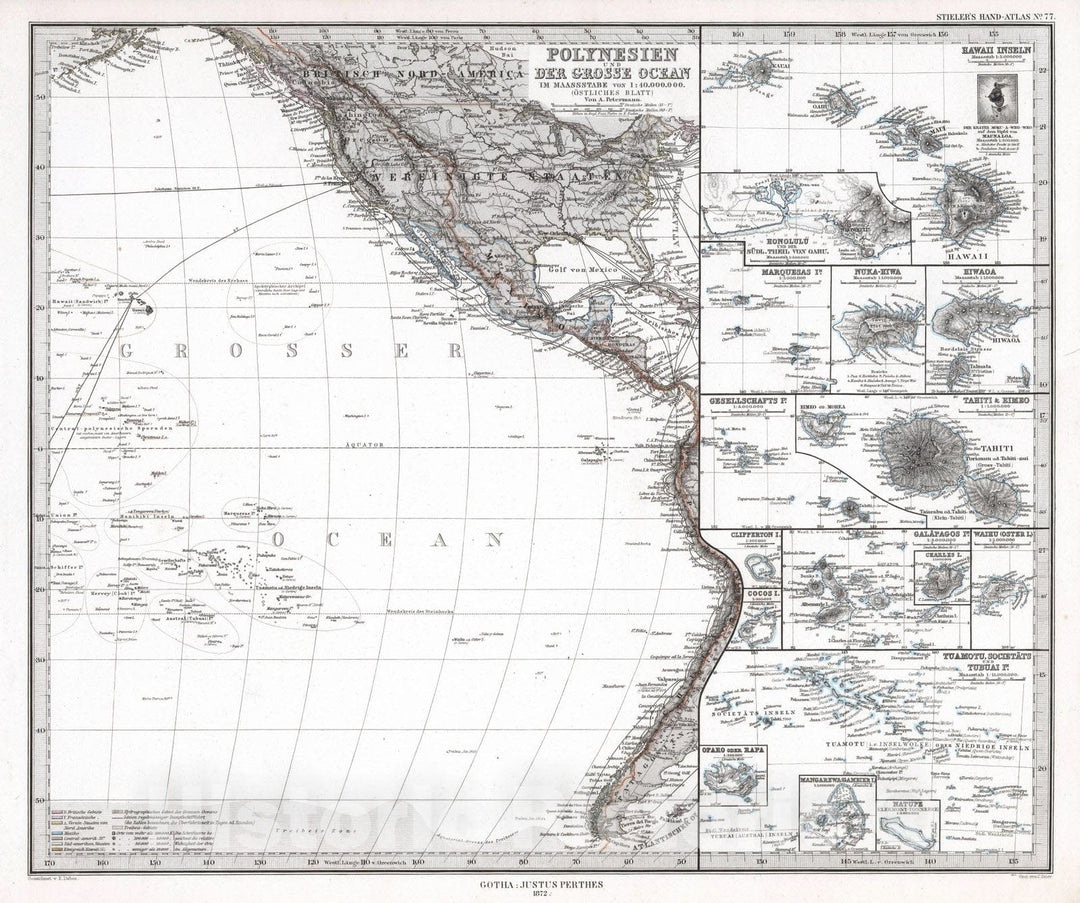 Historic Map : Polynesia, Pacific 1872 Polynesien und Der Grosse Ocean. (EasternPolynesia and Pacific). , Vintage Wall Art