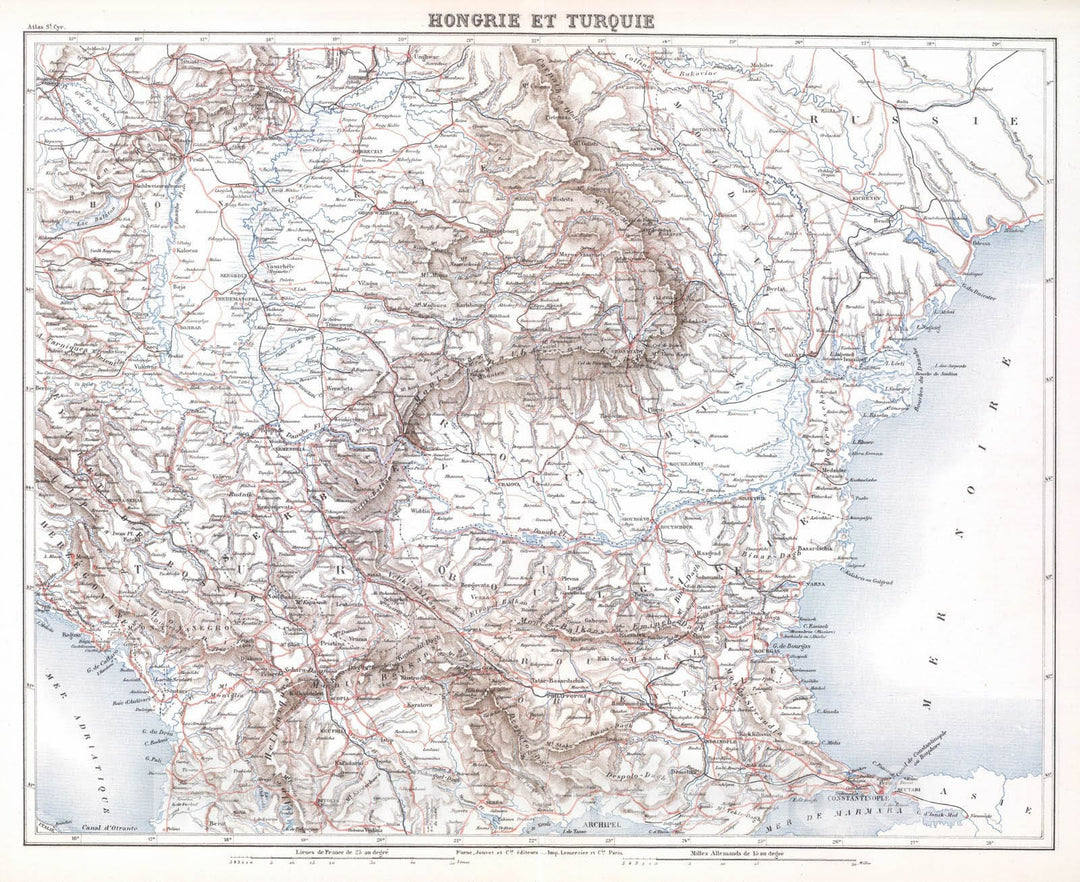 Historic Map : Bulgaria; Romania, 1882 Hongrie et Turquie. , Vintage Wall Art