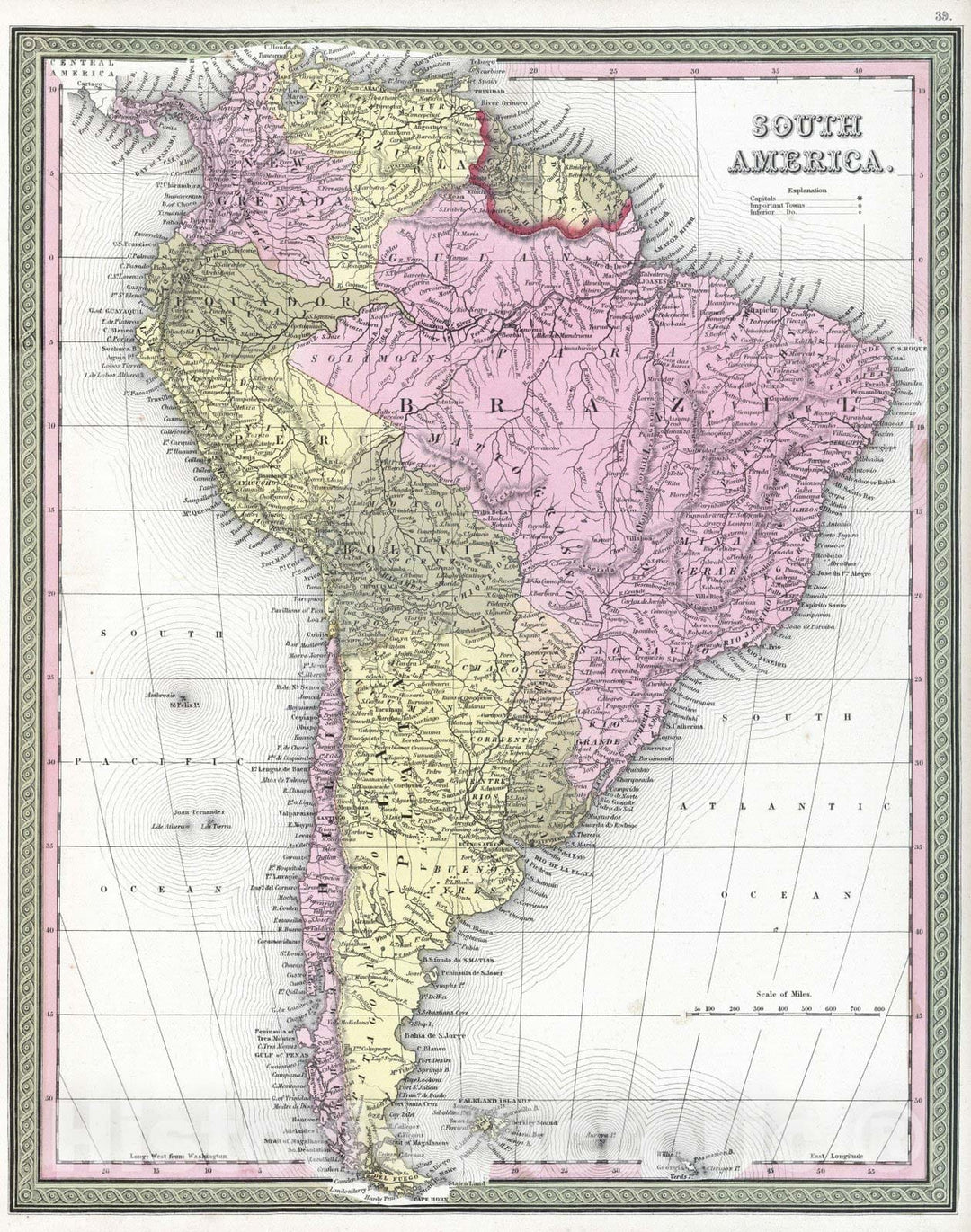 Historic Map : 1849 South America - Vintage Wall Art