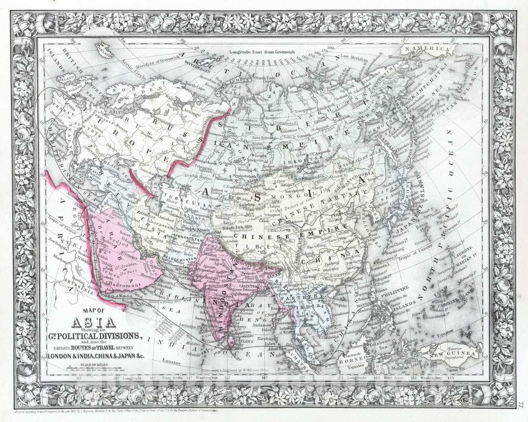 Historic Map : 1865 Map of Asia Showing its Gt. Political Divisions - Vintage Wall Art