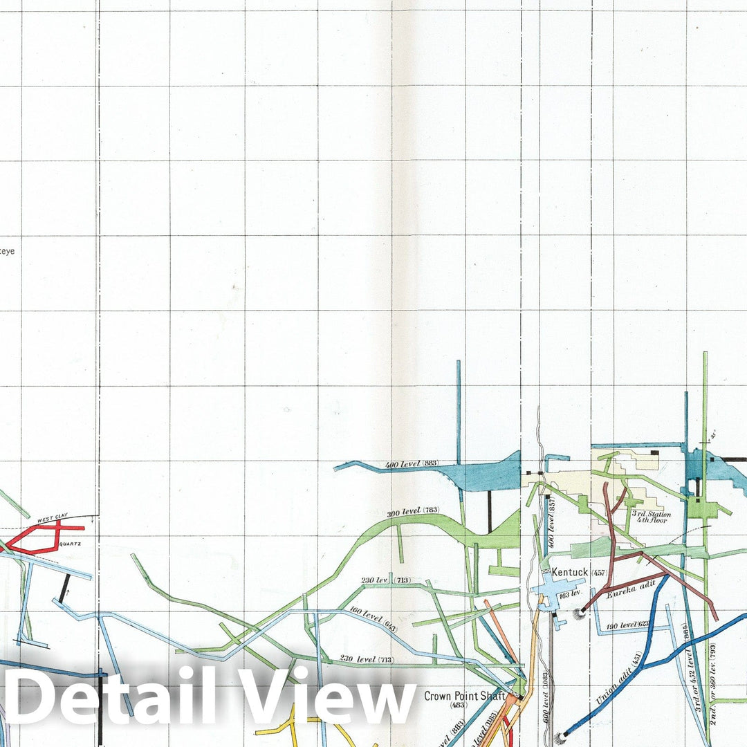 Historic Map : Geologic Atlas - 1870 Plate 3. Horizontal Map Gold Hill Mines Workings, Comstock Lode. - Vintage Wall Art