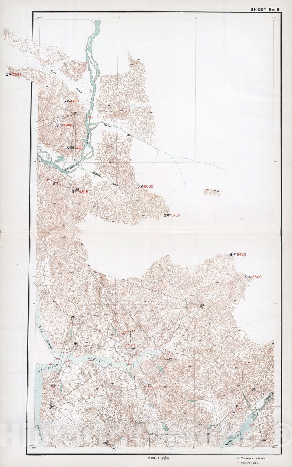 Historic Map : 1904 Sheet No. 8. (Stikine (Stickeen) River, Bradfield Canal). - Vintage Wall Art