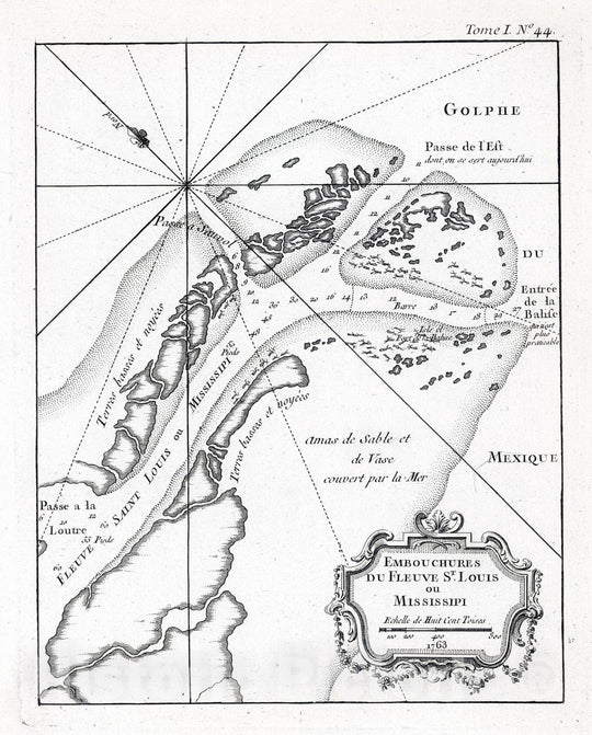 Historic Map : Mississippi River Delta (La.) 1763 Embouchures Du Fleuve St. Louis ou Mississipi. , Vintage Wall Art