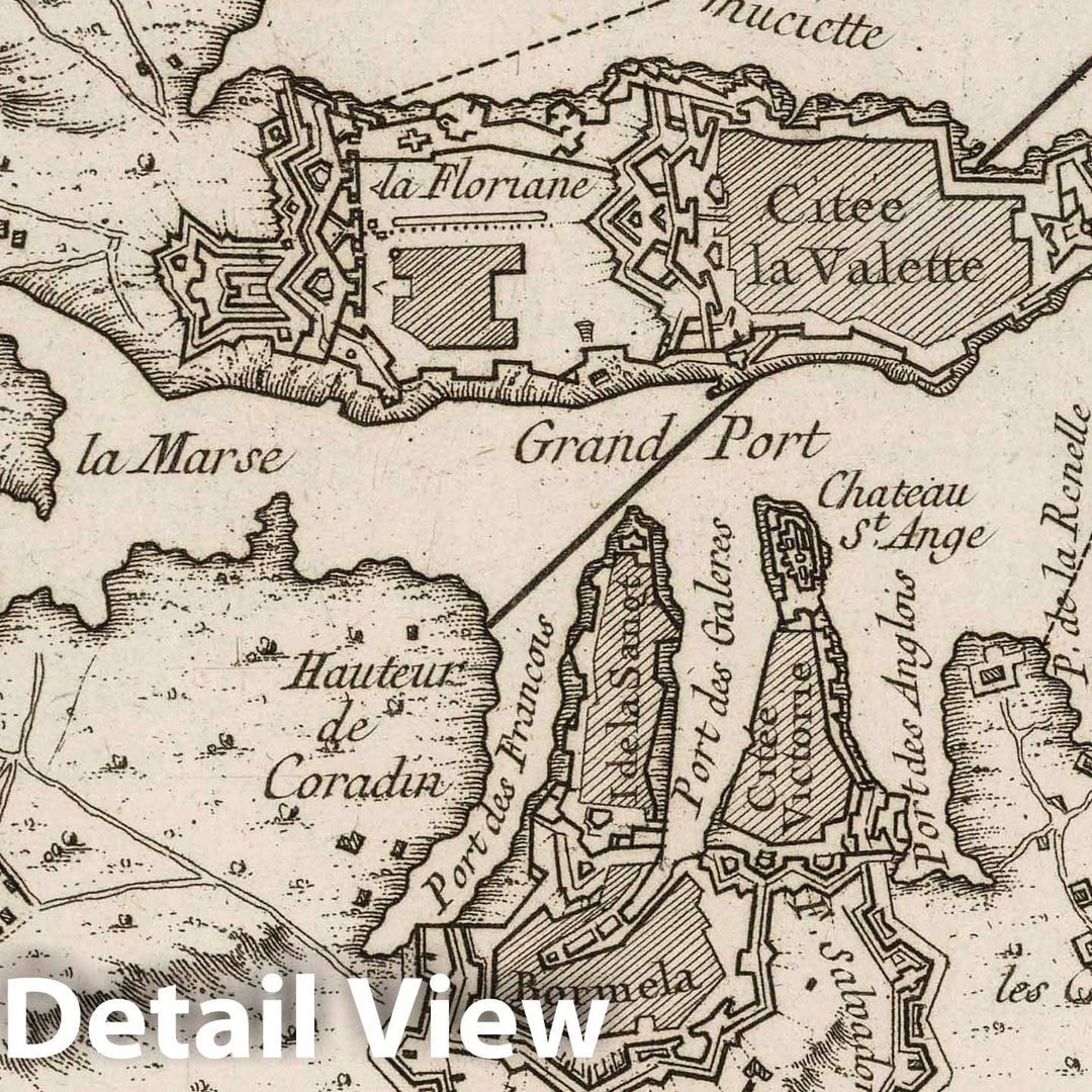 Historic Map : Malta , Valetta (Malta), 1764 Plan des port et ville de Malthe. Croisey, sc[ulp.] , Vintage Wall Art