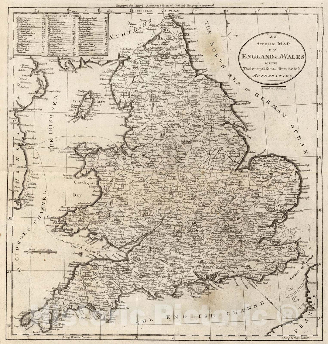 Historic Map : 1795 Map of England and Wales. - Vintage Wall Art