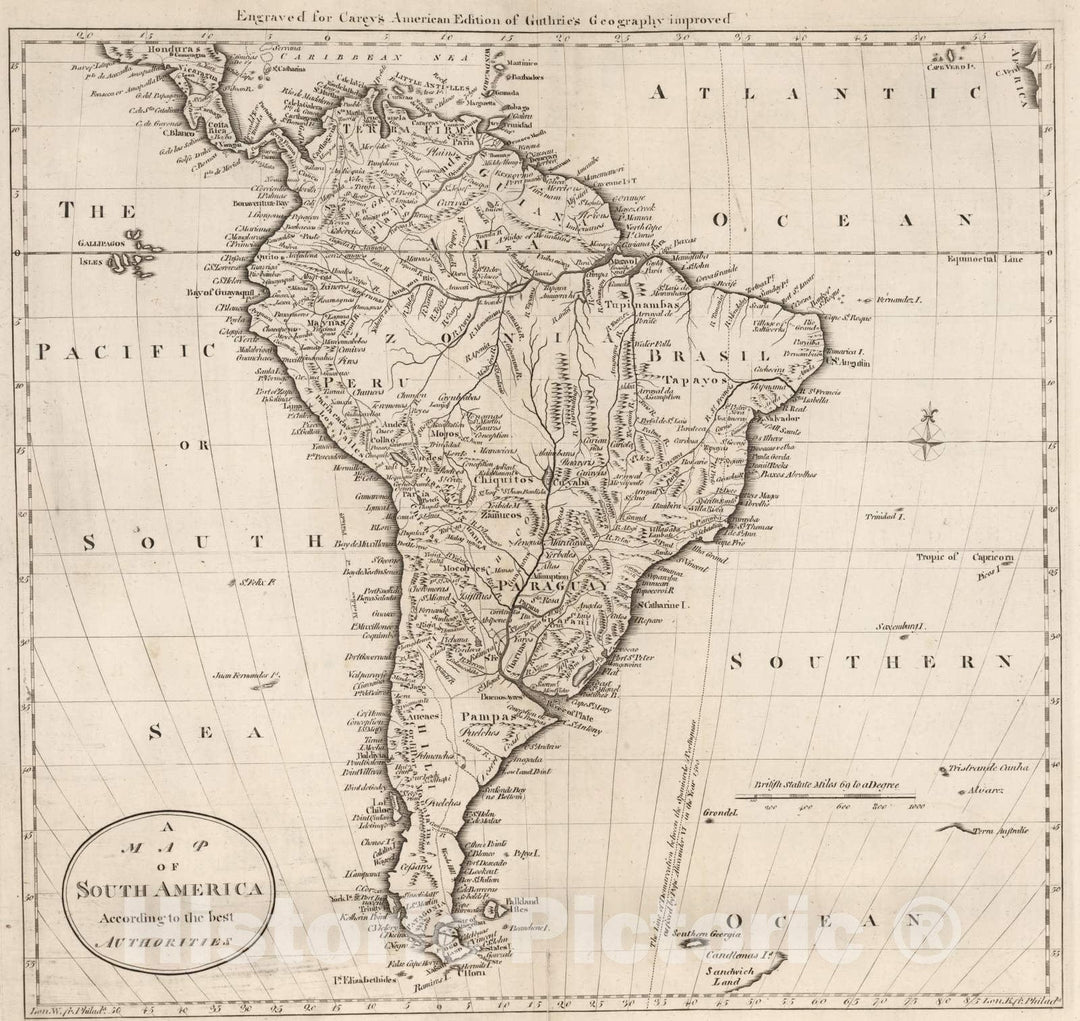 Historic Wall Map : 1795 Map of South America. - Vintage Wall Art