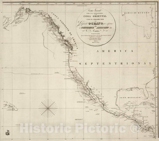 Historic Map : China; Japan; Philippines, Pacific Ocean, North America 1825 Carta General Para Las Navegaciones a la India Oriental Por El Mar Del Sur Y v1 , Vintage Wall Art