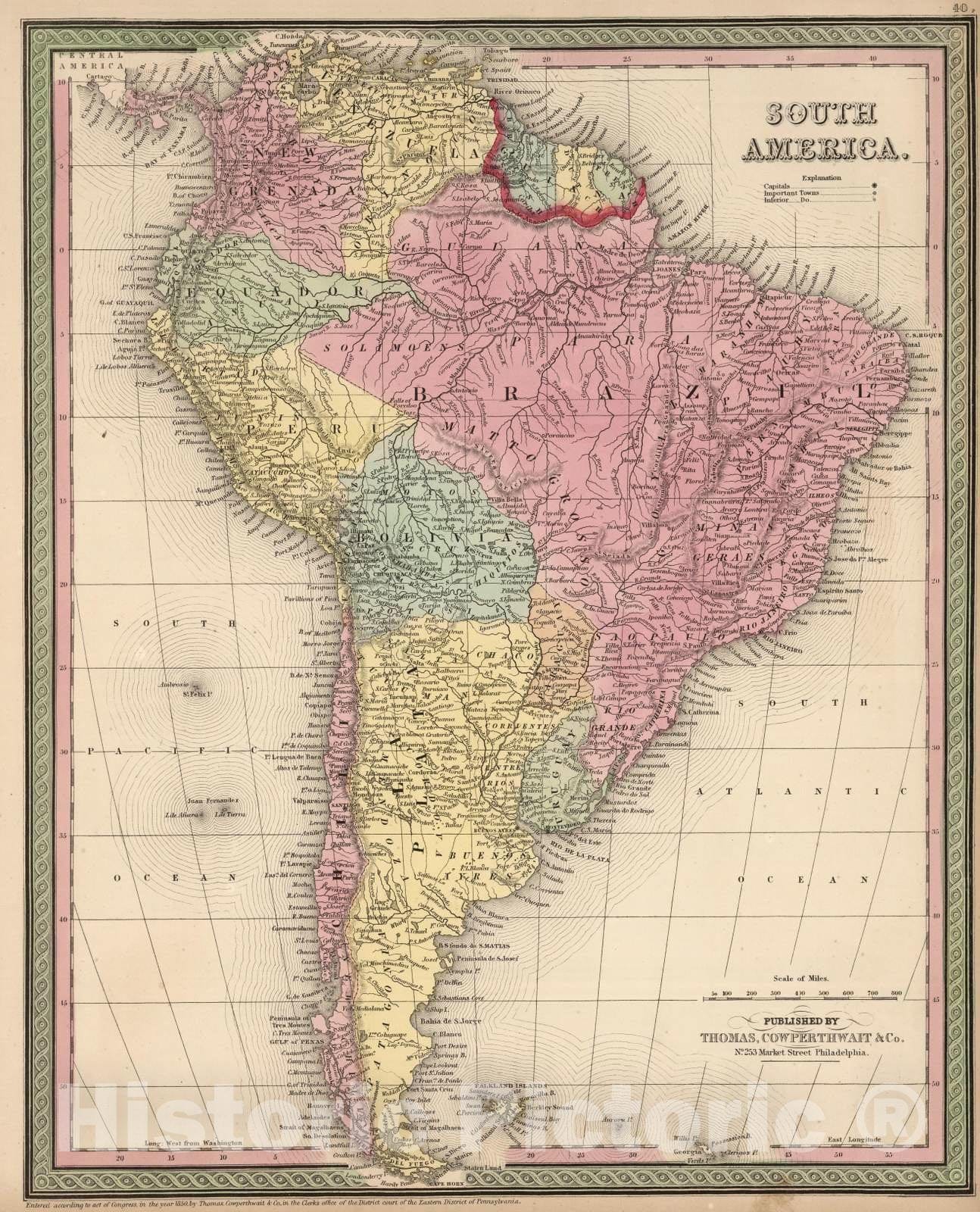 Historic Map : 1853 South America - Vintage Wall Art