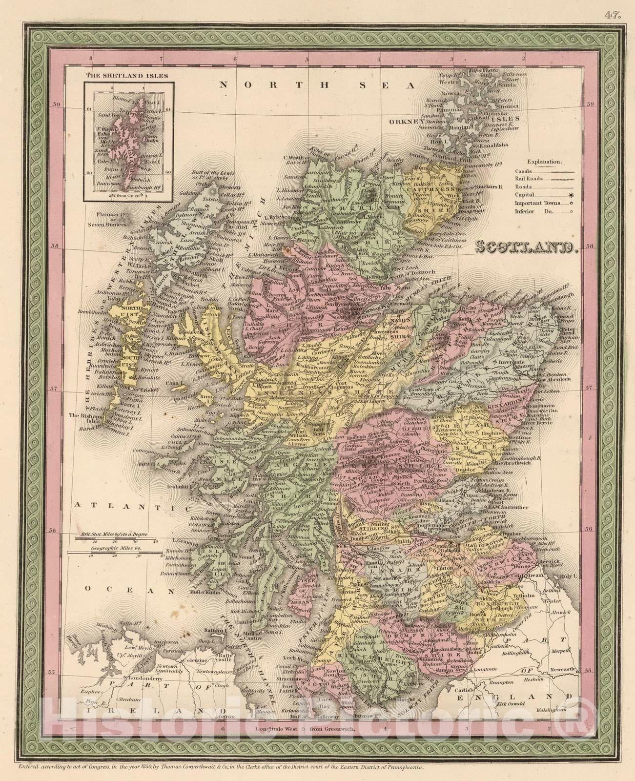 Historic Map : 1853 Scotland - Vintage Wall Art