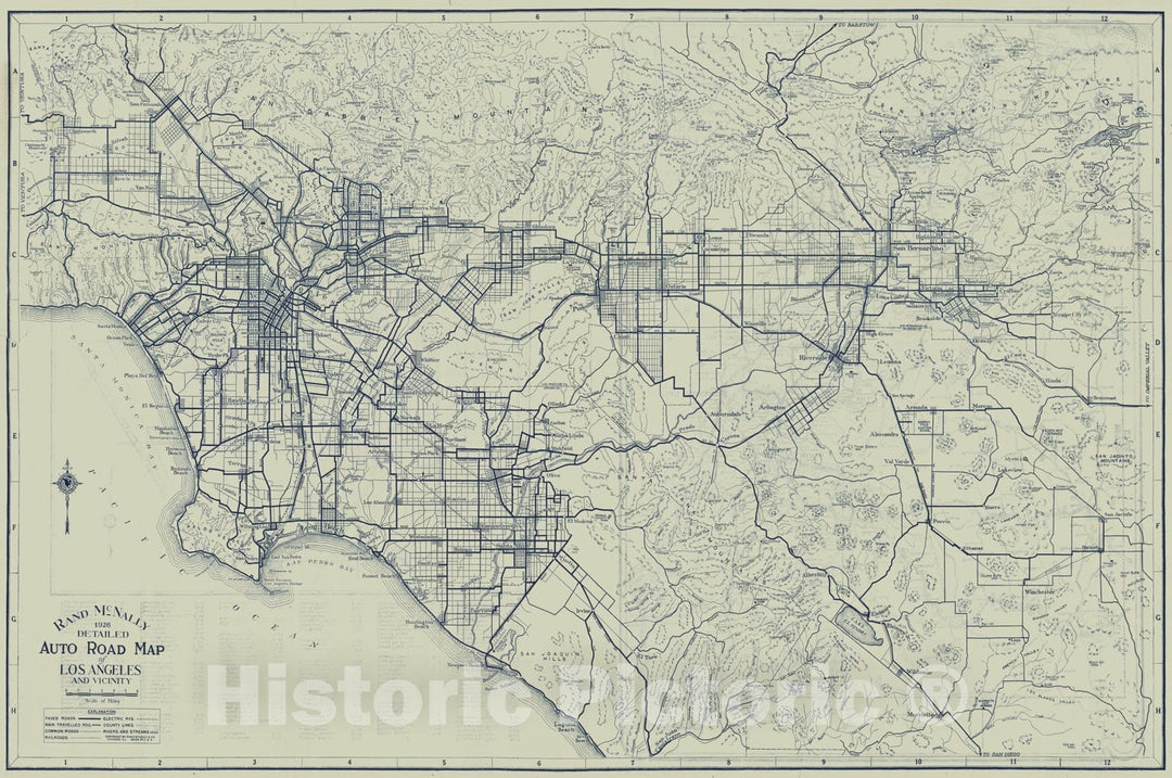 Historic Map : 1926 Auto Road Map of Los Angeles and Vicinity - Vintage Wall Art