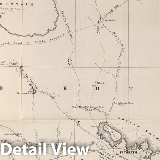 Historic Map : Exploration Book - 1878 No. V, Reconnaissance Map. (Pembina Mountains to Mouse River). - Vintage Wall Art