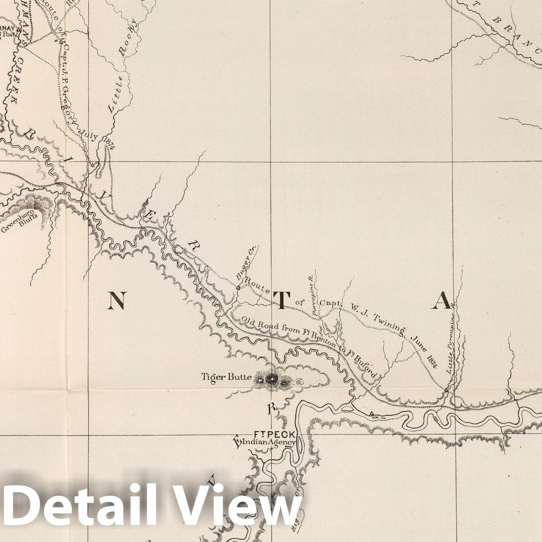 Historic Wall Map : Exploration Book - 1878 No. III, Reconnaissance Map. (Big Muddy River to Fort Hawley). - Vintage Wall Art